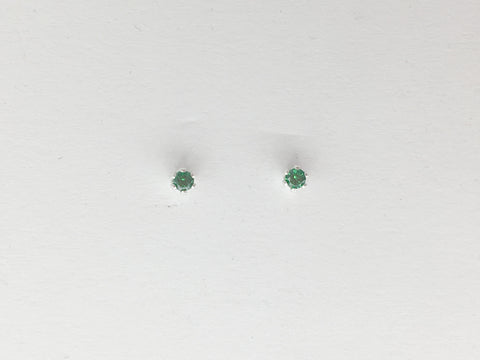 Sterling silver tiny 2mm emerald green Cubic Zirconia stud earrings-studs