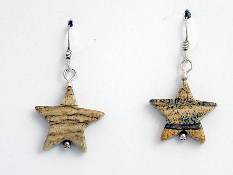 Sterling silver med. Picture Jasper Star dangle earrings-earthtones, astronomy
