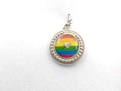 Round Pewter Rainbow flag & sterling silver Heart pendant-resin,Gay Pride,LGBTQ