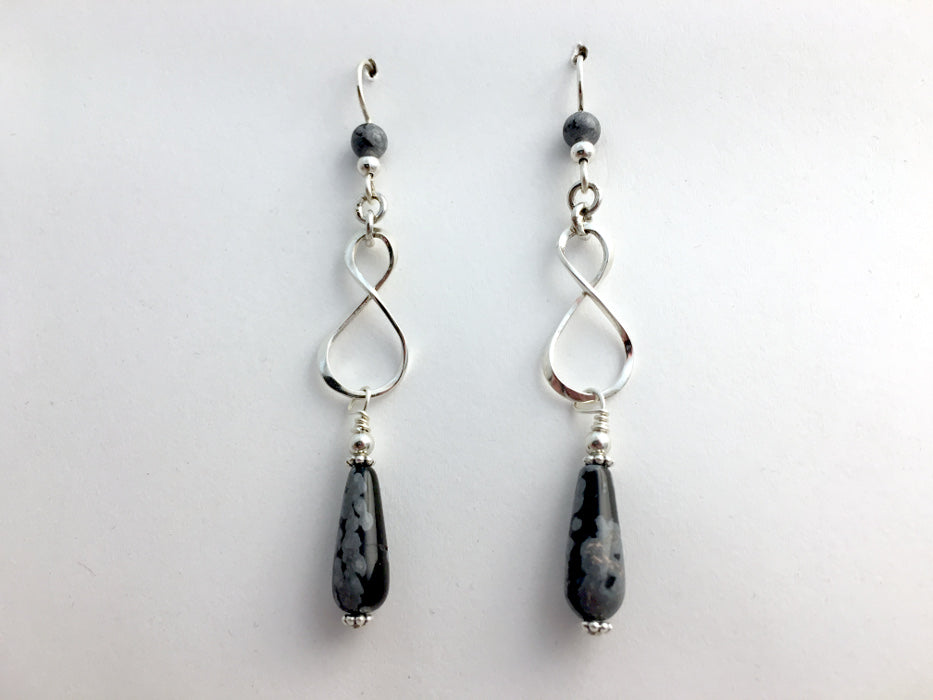 Sterling Silver Infinity symbol with snowflake obsidian dangle Earrings- knot