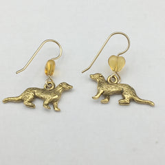 Gold tone Pewter & 14k GF ferret dangle earrings- polecat, weasel, ferrets,glass