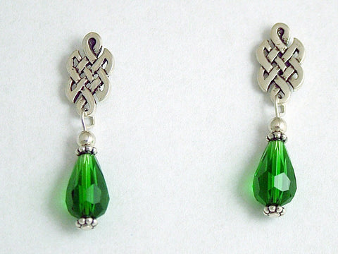 Sterling Silver & surgical steel Celtic knot stud Earrings-emerald green, knots