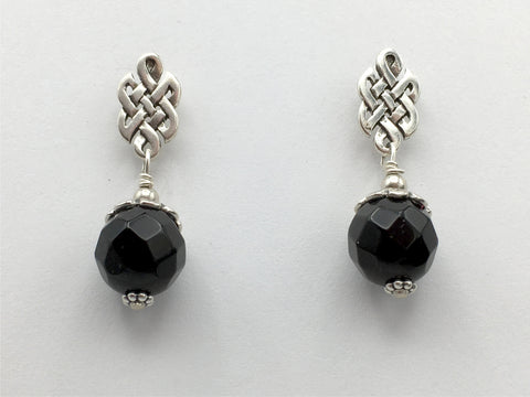 Sterling Silver & surgical steel Celtic knot stud Earrings- Faceted Obsidian