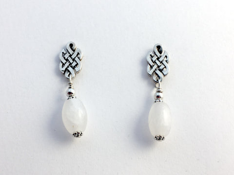 Sterling Silver & surgical steel Celtic knot stud Earrings-snow quartz, knots