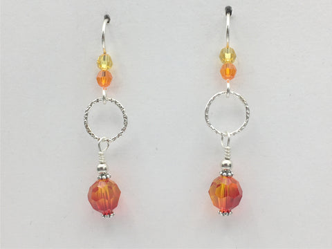 Sterling Silver 2 tone yellow and orange crystal with textured link dangle earrings