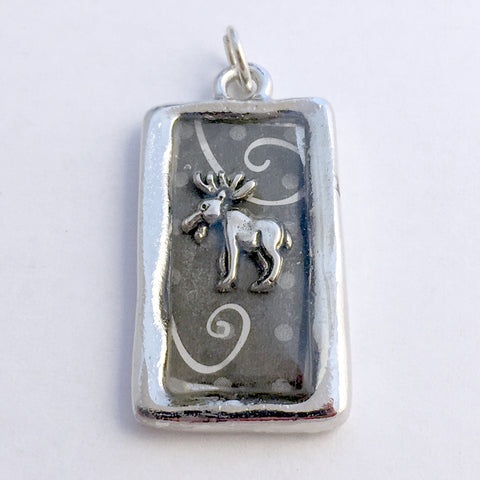 Pewter frame, sterling silver moose pendant-resin, swirls, elk, animal, antler