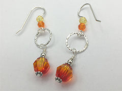 Sterling Silver 2 tone yellow and orange crystal with textured link dangle earrings
