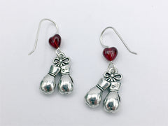 Pewter & sterling silver pair of boxing glove dangle earrings-boxer,fighter, box