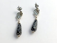 Sterling Silver & surgical steel  Celtic knot stud Earrings- snowflake obsidian
