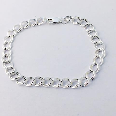 Sterling Silver 7 1/2 inch long double link charm bracelet