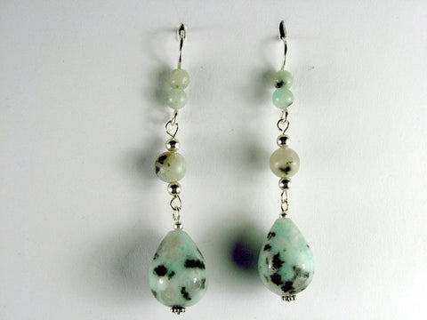 Sterling silver and Sesame Jasper beads dangle earrings- Elegant, 2 1/4 inches,