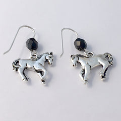 Pewter & Sterling silver horse dangle earrings-horses, equine, pony, foal, colt,
