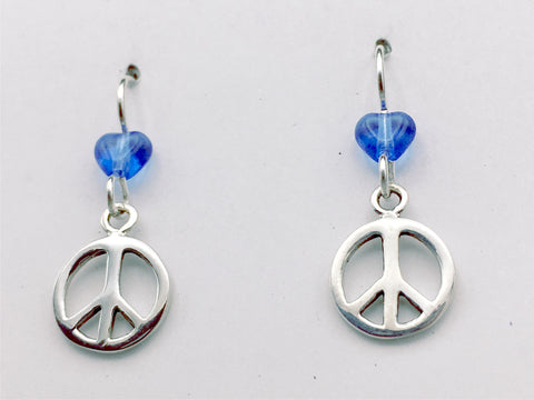 Sterling silver  peace sign dangle earrings- world, signs, peaceful, heart