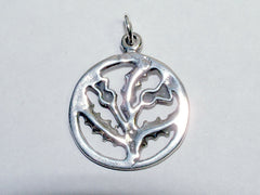 Sterling Silver Double Thistle in Circle pendant or charm,  Scotland, flowers