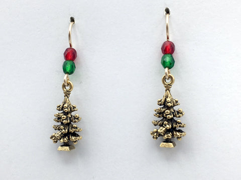 Goldtone Pewter &14k gf Christmas tree w/star dangle Earrings-holiday-presents