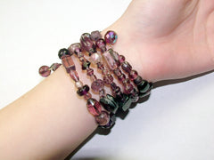 4 Strand Glass lampwork bead, crystal and amethyst bead Memory Wire Bracelet,  Purples