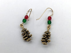 Goldtone Pewter &14k gf Christmas tree w/star dangle Earrings-holiday-presents
