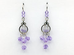 Sterling Silver circle with curlicues Earrings- lavender and clear Crystal drops
