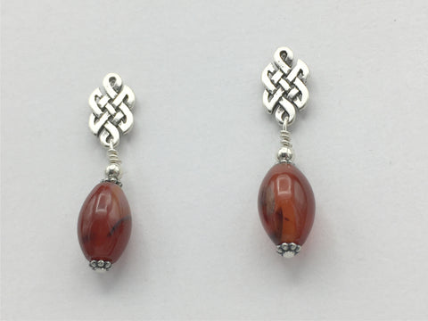 Sterling Silver & surgical steel Celtic knot stud Earrings-red agate, knots