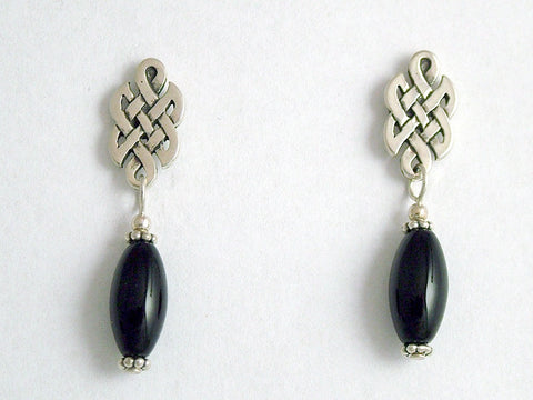 Sterling Silver & surgical steel  Celtic knot stud Earrings- Obsidian dangle
