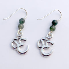 Pewter & Sterling silver om symbol dangle earrings-omkara, aum, Hindu, mantra