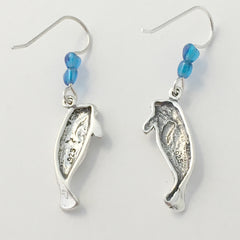 Sterling silver large Manatee dangle earrings-ocean- Manatees- marine,dugong