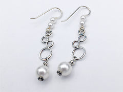Sterling Silver multiple graduated circle dangle Earrings- glass "pearls"