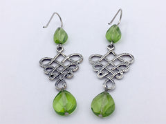 Sterling Silver large Celtic swirly knot  dangle Earrings-green, Knots