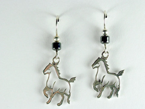 Sterling silver open running horse dangle earrings-horses,equine,hematite,equus
