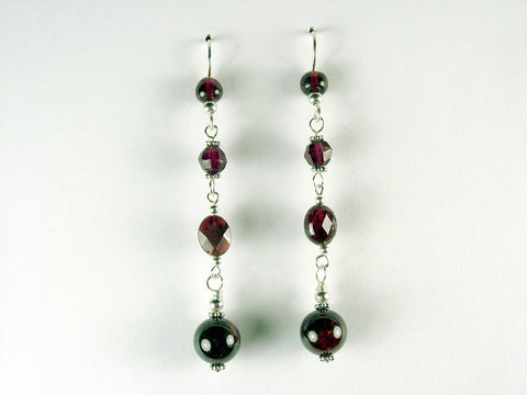 Sterling silver and Garnet beads dangle earrings- Elegant, 2 3/4 inches, garnets