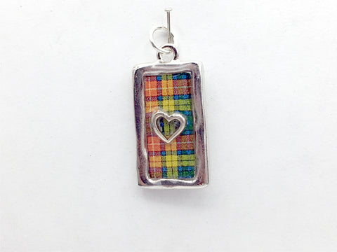 Pewter w/Sterling Silver heart Clan Buchanan Tartan pendant, Scottish
