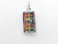 Pewter w/Sterling Silver heart Clan Buchanan Tartan pendant, Scottish