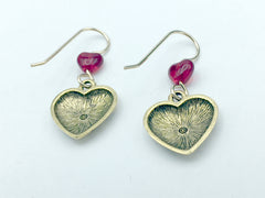 Goldtone Pewter & 14k GF I Love You Mom heart dangle earrings- red, Mother,gift
