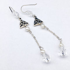 Sterling silver Celtic Trinity knot w/ chain dangle earrings-Triquetra- crystal