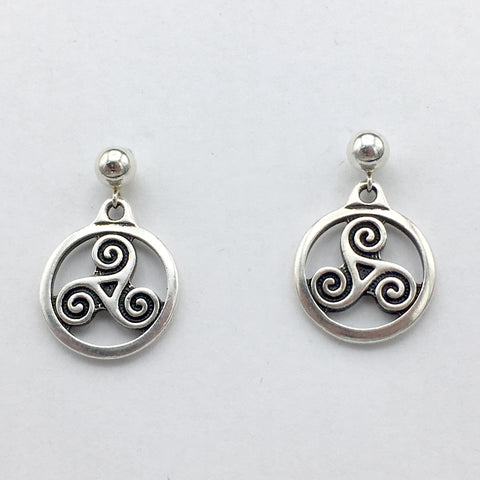 5mm Sterling Silver ball stud with Pewter Triskelion dangle Earrings - Celtic
