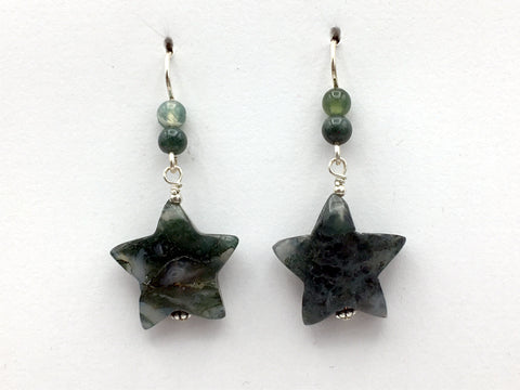 Sterling silver large Moss Agate Star dangle earrings- Stars,Celestial,astronomy