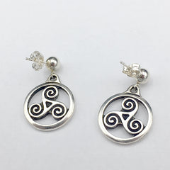 5mm Sterling Silver ball stud with Pewter Triskelion dangle Earrings - Celtic