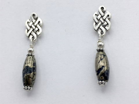 Sterling Silver & surgical steel Celtic knot stud Earrings- Pyrite dangle, studs