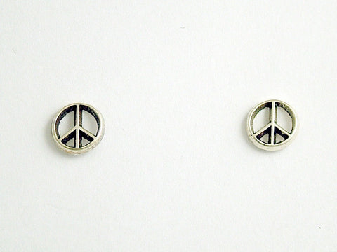 Sterling Silver & Surgical Steel Peace Sign stud earrings- world, signs,