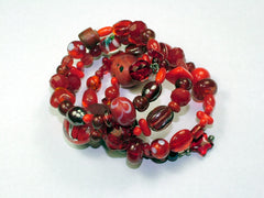 4 Strand Glass lampwork bead, crystal bead Memory Wire Bracelet, Reds