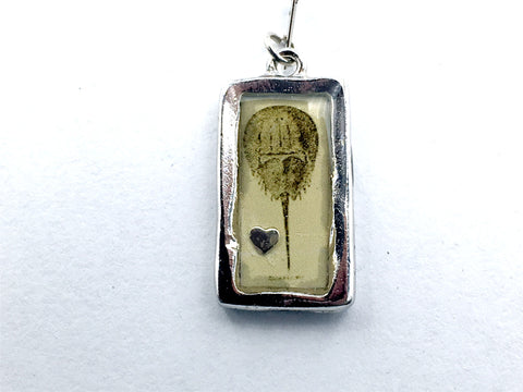Pewter frame ,horseshoe crab print, sterling silver heart pendant-resin, ocean, crabs, beach