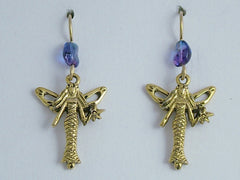 Gold tone pewter Fairy dangle earrings-14k gf earwires- fairies, fey, fantasy