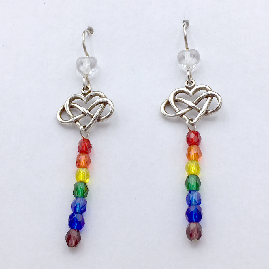 Sterling Silver Infinity Heart dangle Earrings- Rainbow, love, LGBTQ, Pride, gay
