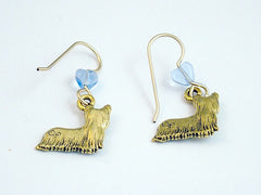 Gold tone pewter yorkie terrier dog dangle earrings-silky, terriers, Skye,dogs