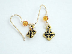 Gold tone Pewter &14k gold filled small Celtic knot earrings- topaz crystal