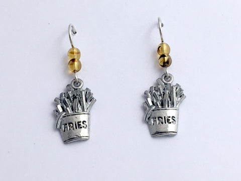 Pewter & Sterling silver French Fries dangle Earrings- Fry, Potatoes, chips,