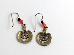 Goldtone Pewter & 14k gf Jack O Lantern dangle Earrings-Halloween, pumpkin