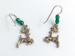 Goldtone Pewter & 14k gf  Spiral Reindeer dangle Earrings-Christmas- holiday
