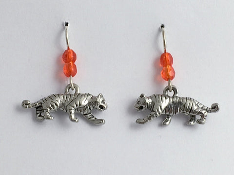 Pewter &  Sterling silver full body 3-D Tiger dangle earrings-Tigers, big cat,