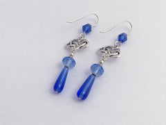 Sterling Silver Infinity Heart dangle Earrings- elegant blue glass drops, love